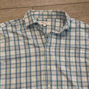 Peter Millar Summer Comfort Mens Large Blue Check Plaid Performance Stretch Golf